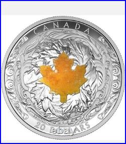1 Oz Silver Coin 2016 $20 Canada Majestic Maple Leaves with Drusy Stone