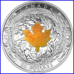 1 Oz Silver Coin 2016 $20 Canada Majestic Maple Leaves with Drusy Stone