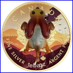 1 Oz Silver Coin 2022 $5 Canada Maple Leaf Murano Glass Series Bighorn Sheep