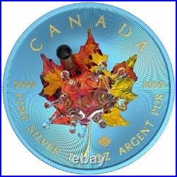 1 Oz Silver Coin 2022 $5 Canada Maple Leaf Murano Glass Series Hedgehog