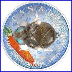 1 Oz Silver Coin 2022 $5 Canada Maple Leaf Murano Glass Series Rabbit