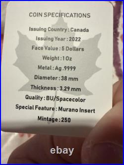 1 Oz Silver Coin 2022 Canada Maple Leaf Murano Glass Series Panda Bear 173/250