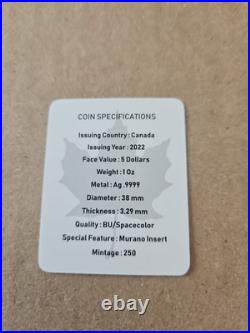 1 Oz Silver Coin 2022 Canada Maple Leaf Murano Glass Series Panda Bear 243/250