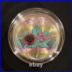 1 Oz Silver Maple Leaf BUTTERFLY ROSE Nature Series Only 155 Minted Worldwide