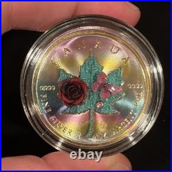 1 Oz Silver Maple Leaf BUTTERFLY ROSE Nature Series Only 155 Minted Worldwide