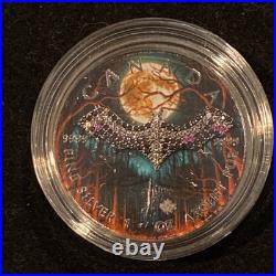 1 Oz Silver Maple Leaf with Bejeweled Bat Insert ONLY 100 MINTAGE Full Moon