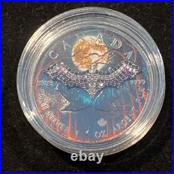 1 Oz Silver Maple Leaf with Bejeweled Bat Insert ONLY 100 MINTAGE Full Moon