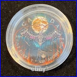1 Oz Silver Maple Leaf with Bejeweled Bat Insert ONLY 100 MINTAGE Full Moon