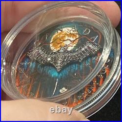 1 Oz Silver Maple Leaf with Bejeweled Bat Insert ONLY 100 MINTAGE Full Moon