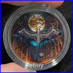 1 Oz Silver Maple Leaf with Bejeweled Bat Insert ONLY 100 MINTAGE Full Moon