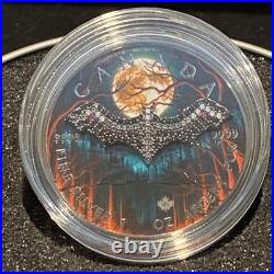 1 Oz Silver Maple Leaf with Bejeweled Bat Insert ONLY 100 MINTAGE Full Moon
