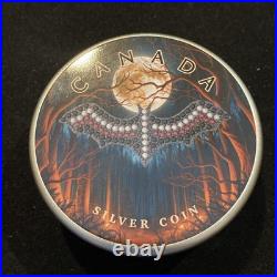 1 Oz Silver Maple Leaf with Bejeweled Bat Insert ONLY 100 MINTAGE Full Moon 1 Oz Silver Maple Leaf with Bejeweled Bat Insert ONLY 100 MINTAGE Full Moon