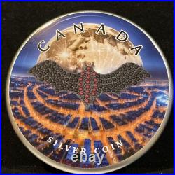 1 Oz Silver Maple Leaf with Bejeweled Dark Bat Insert ONLY 100 MINTAGE 1 Oz Silver Maple Leaf with Bejeweled Dark Bat Insert ONLY 100 MINTAGE