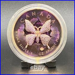 1 Oz Swarovski Bejeweled Silver Maple Leaf NIGHT BUTTERFLY ONLY 100 MADE 1 Oz Swarovski Bejeweled Silver Maple Leaf NIGHT BUTTERFLY ONLY 100 MADE