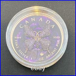 1 Oz Swarovski Bejeweled Silver Maple Leaf NIGHT BUTTERFLY ONLY 100 MADE