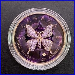 1 Oz Swarovski Bejeweled Silver Maple Leaf NIGHT BUTTERFLY ONLY 100 MADE