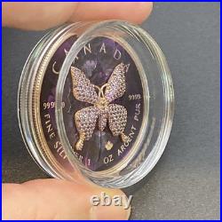 1 Oz Swarovski Bejeweled Silver Maple Leaf NIGHT BUTTERFLY ONLY 100 MADE