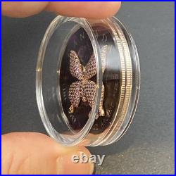 1 Oz Swarovski Bejeweled Silver Maple Leaf NIGHT BUTTERFLY ONLY 100 MADE