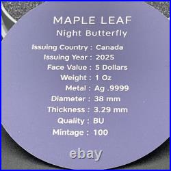 1 Oz Swarovski Bejeweled Silver Maple Leaf NIGHT BUTTERFLY ONLY 100 MADE 1 Oz Swarovski Bejeweled Silver Maple Leaf NIGHT BUTTERFLY ONLY 100 MADE