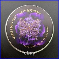1 Oz Swarovski Bejeweled Silver Maple Leaf NIGHT BUTTERFLY ONLY 100 MADE