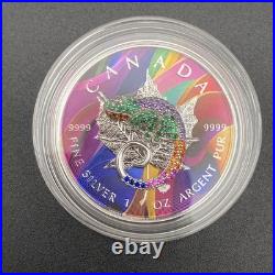 1 Oz Swarovski Bejeweled Silver Maple Leaf STEALTHY CHAMELEON ONLY 100 MADE
