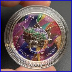 1 Oz Swarovski Bejeweled Silver Maple Leaf STEALTHY CHAMELEON ONLY 100 MADE