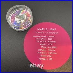 1 Oz Swarovski Bejeweled Silver Maple Leaf STEALTHY CHAMELEON ONLY 100 MADE