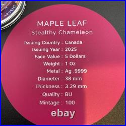 1 Oz Swarovski Bejeweled Silver Maple Leaf STEALTHY CHAMELEON ONLY 100 MADE 1 Oz Swarovski Bejeweled Silver Maple Leaf STEALTHY CHAMELEON ONLY 100 MADE