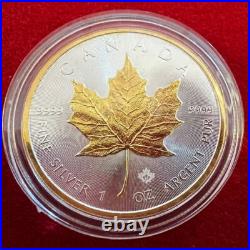1 Troy OZ. 9999 Silver 2018 Canadian Maple Leaf Coin with 24 K Gilding by SFS