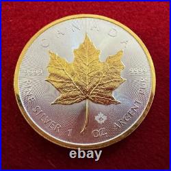 1 Troy OZ. 9999 Silver 2018 Canadian Maple Leaf Coin with 24 K Gilding by SFS