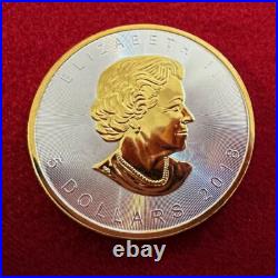 1 Troy OZ. 9999 Silver 2018 Canadian Maple Leaf Coin with 24 K Gilding by SFS
