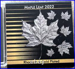 1 oz Silver Coin Gold & Rhodium Plated MAPLE LEAF 2022 Fine Silver Canada