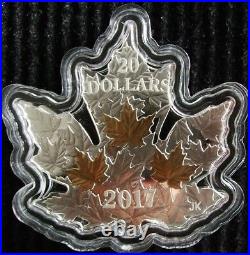 1 oz Silver Gilded Gold Maple Leaf Shaped Canada 2017 Coin $20