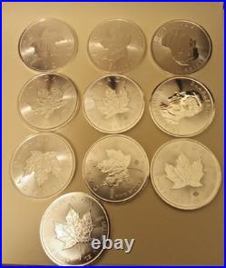 10 X Canadian Maple Silver Coins 1oz. 999.9 Fine. 2024