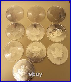 10 X Canadian Maple Silver Coins 1oz. 999.9 Fine. 2024
