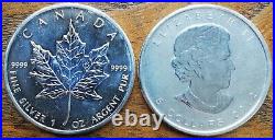 10 x 1oz Canadian Maple leaf Silver Coins. 9999