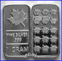 (100) 1 GRAM. 999 PURE SILVER MAPLE LEAF BARS b7