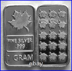 (100) 1 Gram. 999 Pure Silver Maple Leaf Bars (2b)