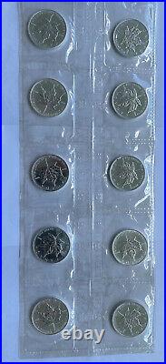 10oz 1oz. 9999 Pure Fine Silver Canadian Maple Leaf Coin Rare 1990 BU
