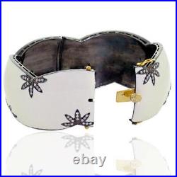 14k Gold Studded Diamond Maple Leaf Bangle Bracelet Enamel Silver Jewelry