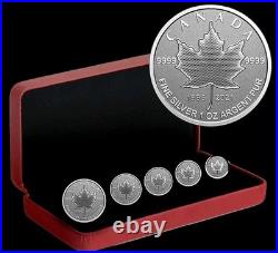 $15 Silver Maple Leaf 5-Coin Fractional Set Pulsating The Maple Tree CA 2021