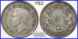 1947 Canada 50 Cents PCGS AU53 Lot#G8685 Key Date Curved'7' Maple Leaf Variety