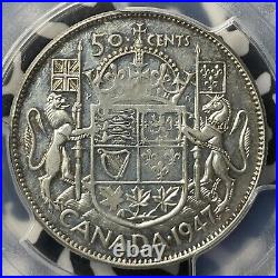 1947 Canada 50 Cents PCGS AU53 Lot#G8685 Key Date Curved'7' Maple Leaf Variety