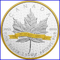 1988-2018 Iconic SML 2OZ Pure Silver Maple Leaf Gold-Plated Proof $10Coin Canada