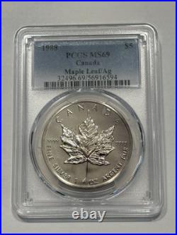 1988 Canada 5 Dollars Silver Maple Leaf MS69 PCGS Blue Label