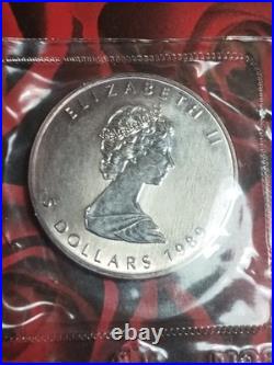 1989 1 Oz $5.9999 Fine Silver Canada Maple Leaf In Original Plastic Casing