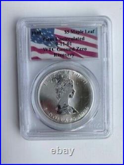 1989 $5 1 oz Silver Canadian Maple Leaf PCGS Gem Uncirculated WTC Ground Zero Re