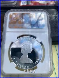 1989 Silver Canadian Maple leaf proof NGC PF65 UC