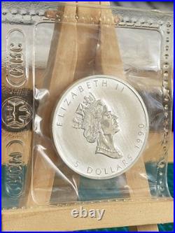 1990 1oz Canadian Maple Leaf Silver coin PERFECTLY RCM SEALED AND GENUINE (2)