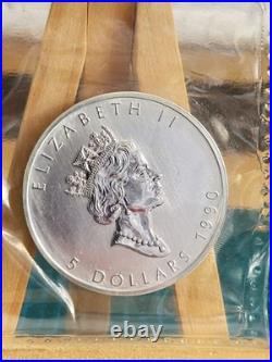 1990 1oz Canadian Maple Leaf Silver coin PERFECTLY RCM SEALED AND GENUINE (2)